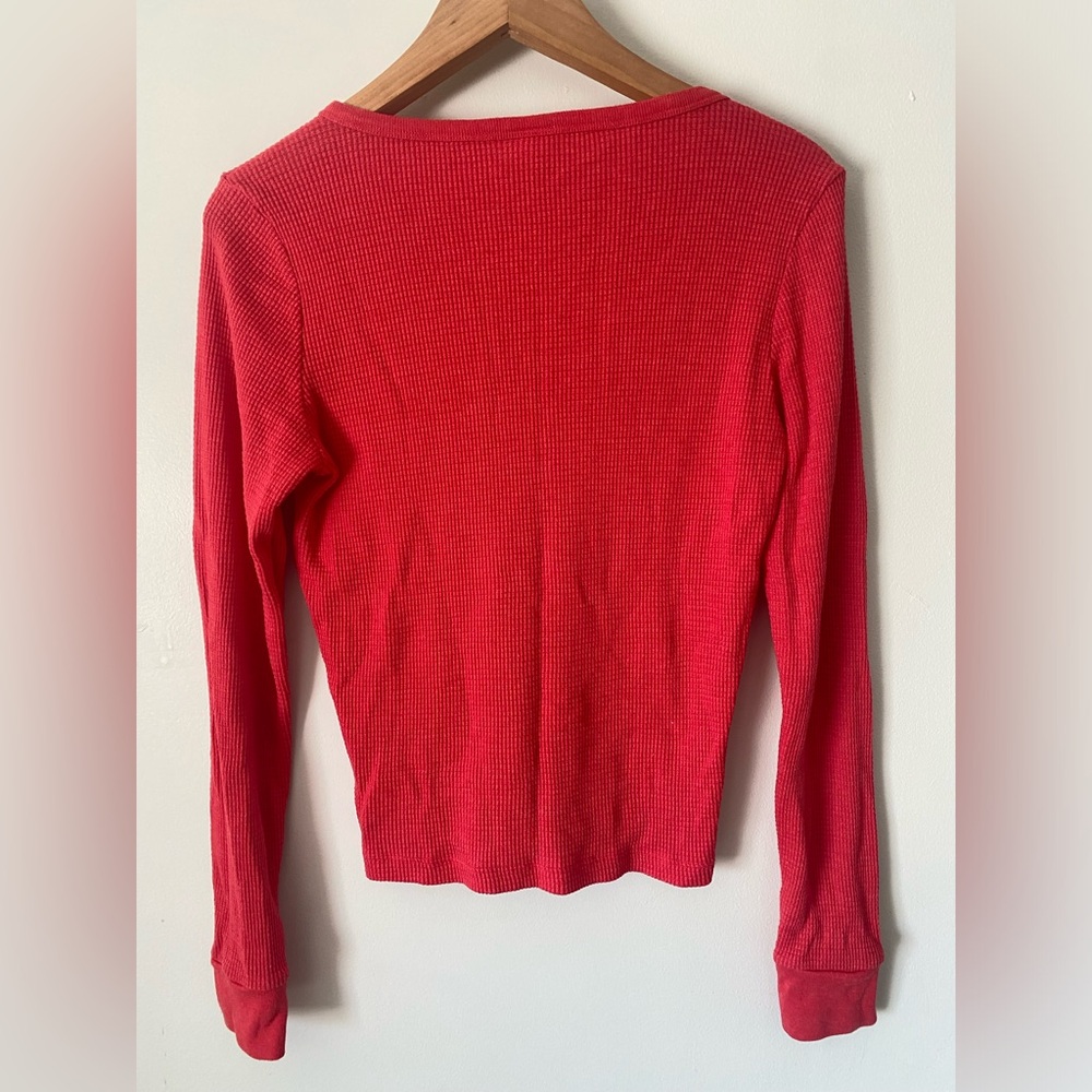 TNA Aritzia PINK HomeStretch Henley Waffle Knit Long Sleeve Crop Thermal Top Lrg - Picture 8 of 10
